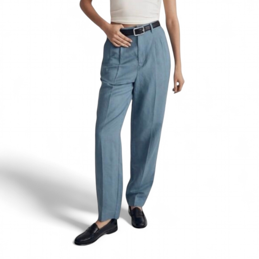 Madewell Pleated Linen Blend High Waist Tailored Tapered Pant Sz 8 in Ocean